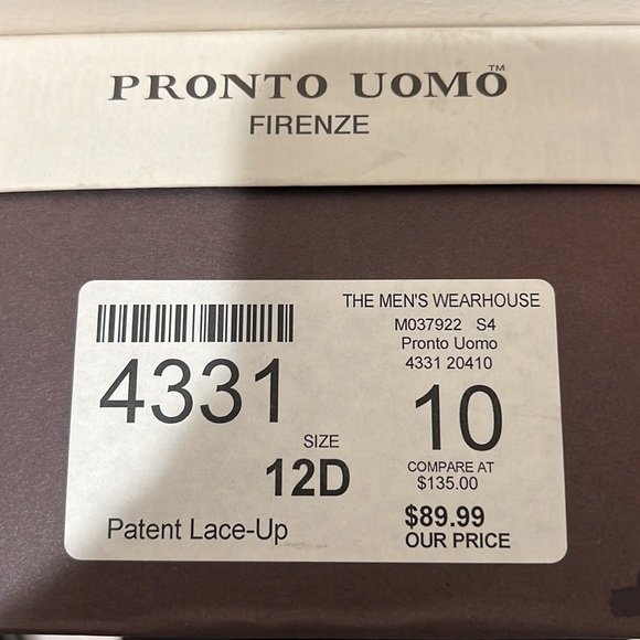 Pronto Uomo Firenze Black Patent Leather Lace Up Mens Shoes - Size 12D - Picture 7 of 7